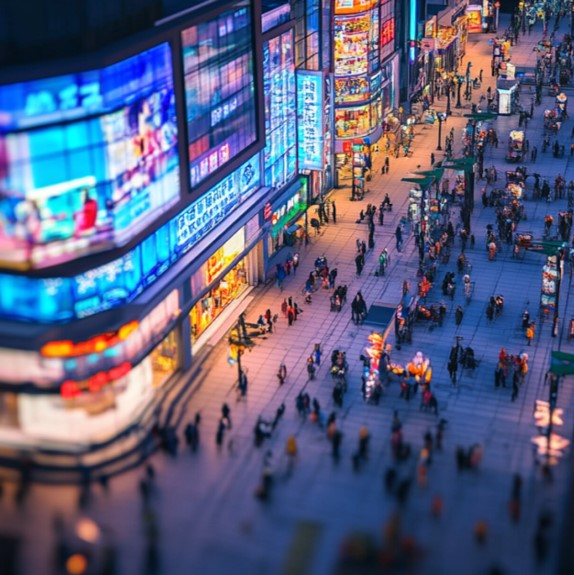 Picture of a Chinese shopping mall covered with people