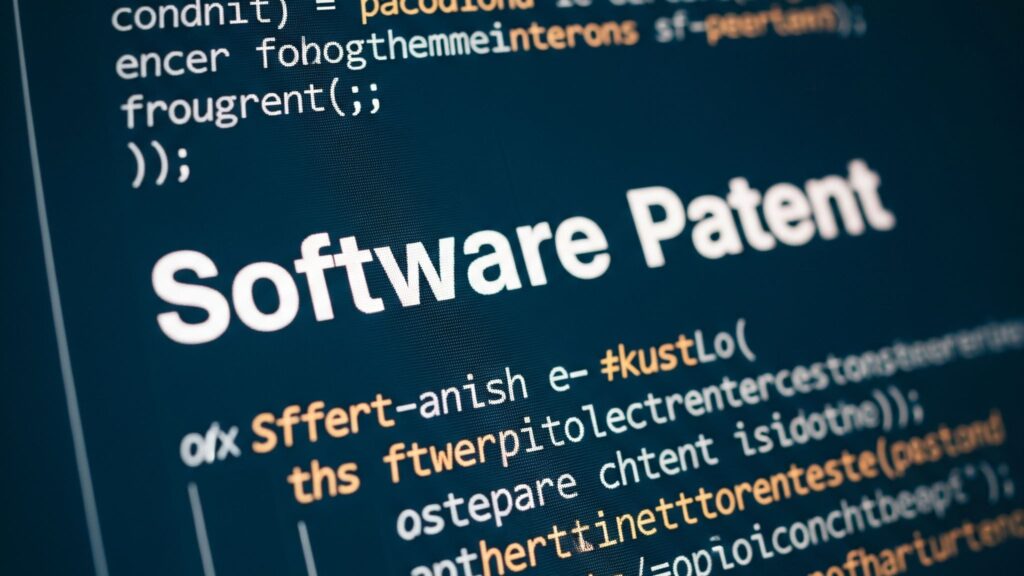 Picture of software programcode with the word "Software Patent" inserted.