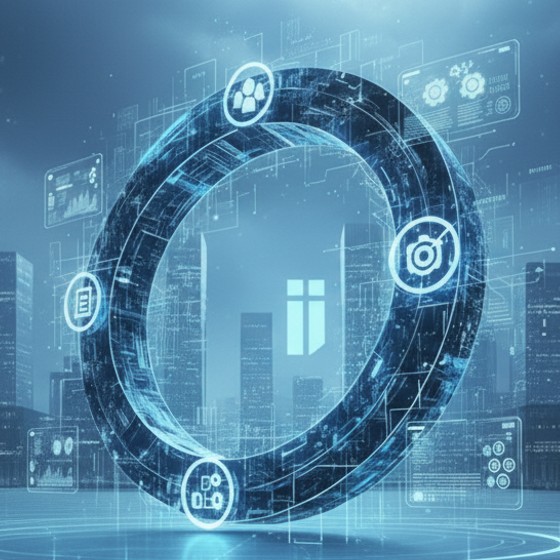 A ring with innovation symbols.