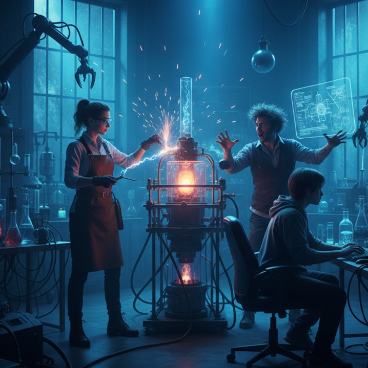 Inventors in a lab environment.