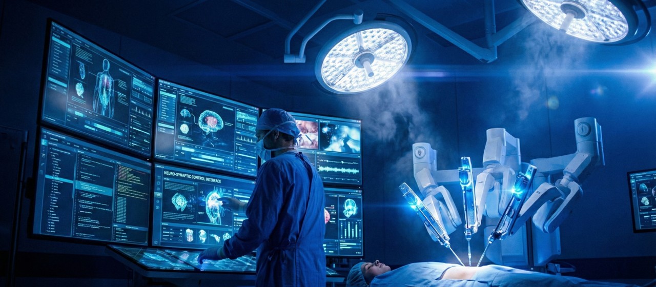 A doctor in front of a control terminal.