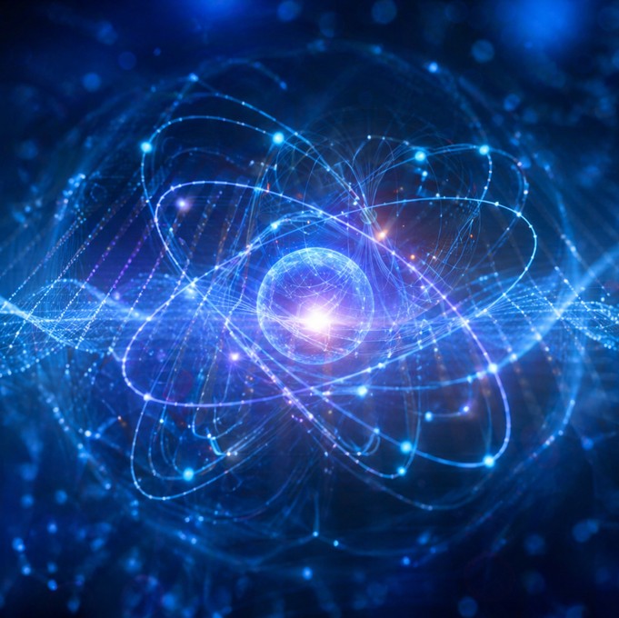 Illustrative image of quantum computing featuring a glowing qubit core, digital energy waves and a futuristic blue high-tech background